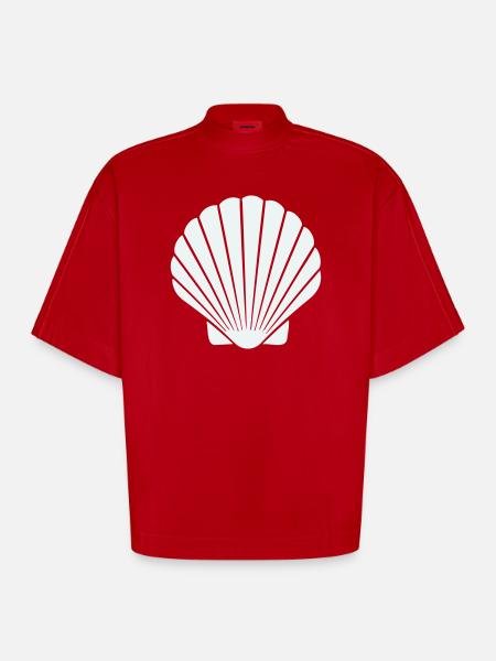 Geometric Shell Art - Heavyweight Oversized Organic Boxy T-Shirt Made in EU - red