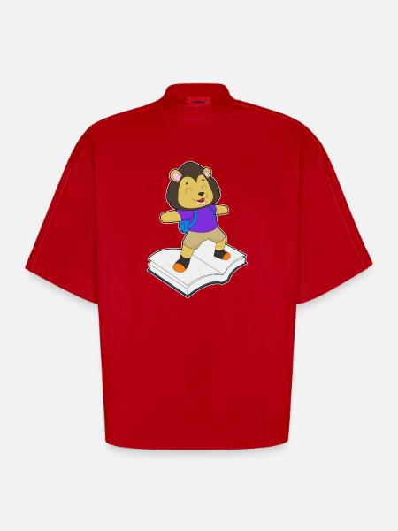 Lion Book - Heavyweight Oversized Organic Boxy T-Shirt Made in EU - red