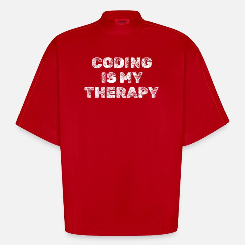Coding Is My Therapy Programmierer Shirt - Heavyweight Oversized Organic Boxy T-Shirt Made in EU - Rot