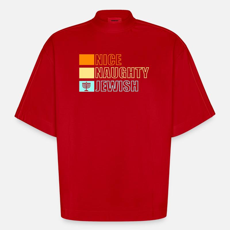 Hanoukka Hanoukka Hanoucca - T-shirt bio épais oversize Boxy fabriqué en UE - rouge