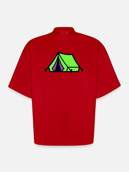 Festival Tent Camping Icon - Heavyweight Oversized Organic Boxy T-Shirt Made in EU - red