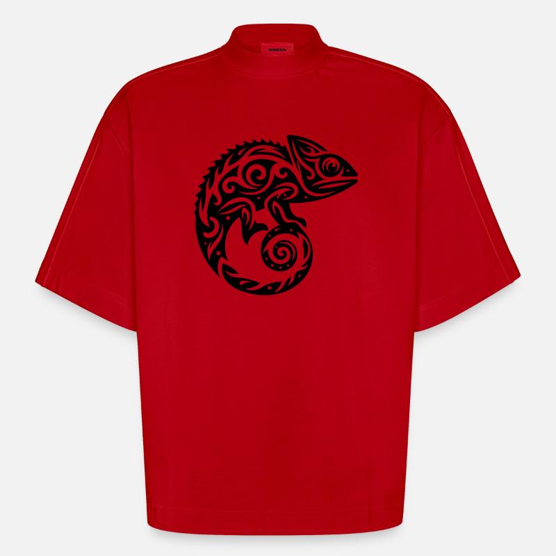 Écailleux Creeper Déguisement caméléon tatouage - T-shirt bio épais oversize Boxy fabriqué en UE - rouge
