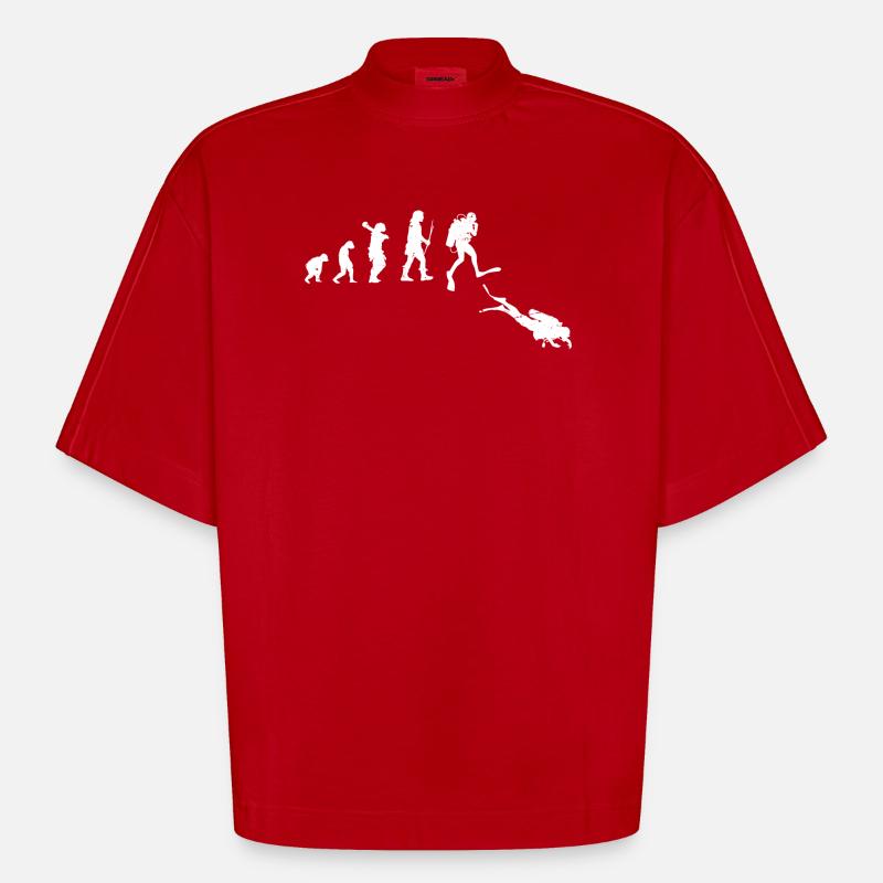 Illustration de l’évolution du progrès humain - T-shirt bio épais oversize Boxy fabriqué en UE - rouge