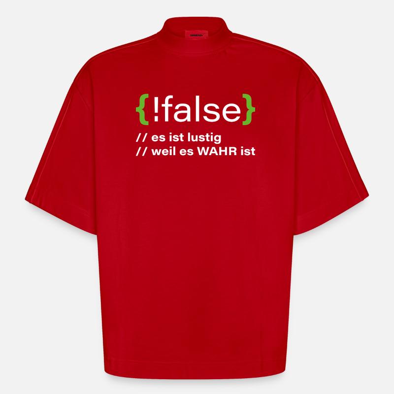 false - Lustiger Programmierer Spruch - Heavyweight Oversized Organic Boxy T-Shirt Made in EU - Rot