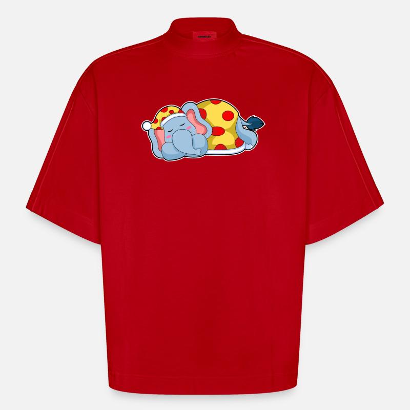 Pyjama de couchage éléphant - T-shirt bio épais oversize Boxy fabriqué en UE - rouge