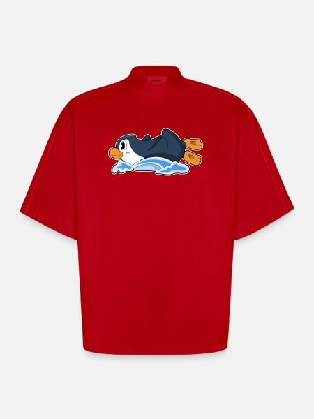 Lustiger Pinguin  - Heavyweight Oversized Organic Boxy T-Shirt Made in EU - Rot