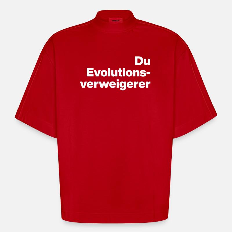 YOU EVOLUTION DENIER. SARCASM, NAUGHTY - Heavyweight Oversized Organic Boxy T-Shirt Made in EU - red