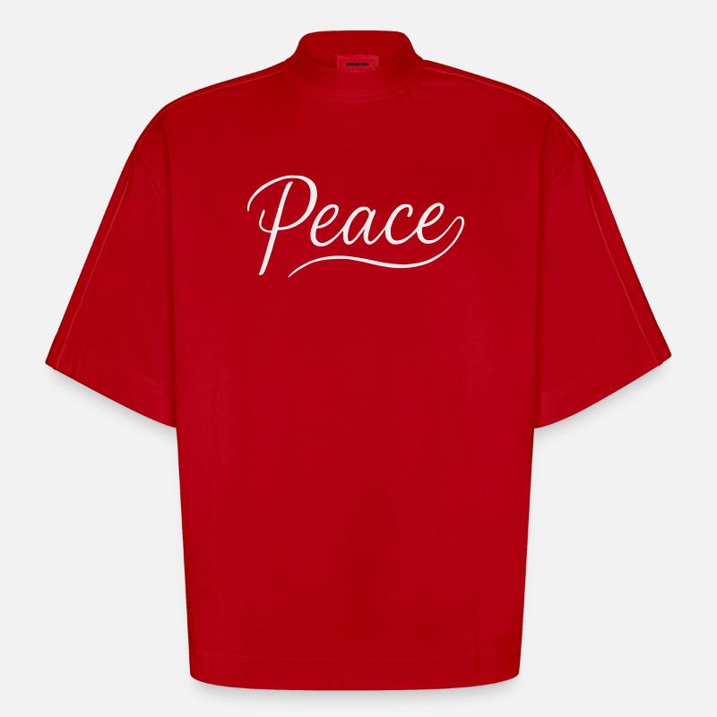 Peace Lettering Cursive Font - Heavyweight Oversized Organic Boxy T-Shirt Made in EU - red