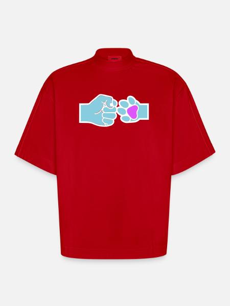 Faust Pfote Check Mensch Tier Team - Heavyweight Oversized Organic Boxy T-Shirt Made in EU - Rot