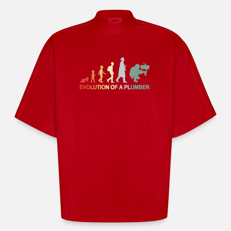 Évolution du plombier - T-shirt bio épais oversize Boxy fabriqué en UE - rouge