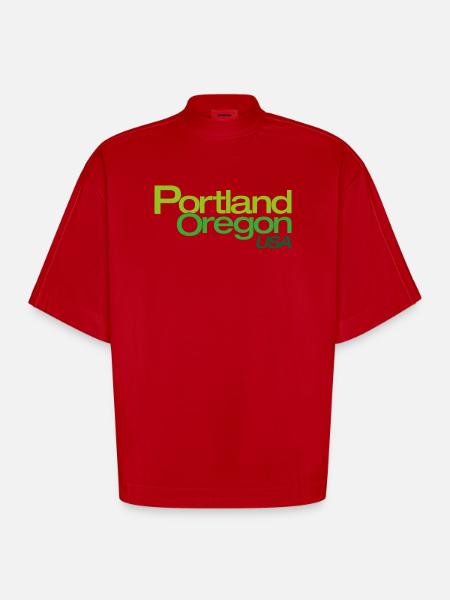 Portland Gradient Stadtlogo - Heavyweight Oversized Organic Boxy T-Shirt Made in EU - Rot