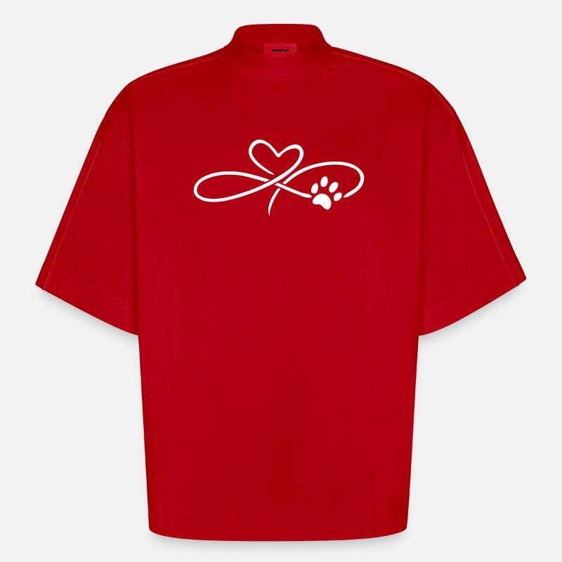 Infinity Herz mit Pfote Hund Katze - Heavyweight Oversized Organic Boxy T-Shirt Made in EU - Rot
