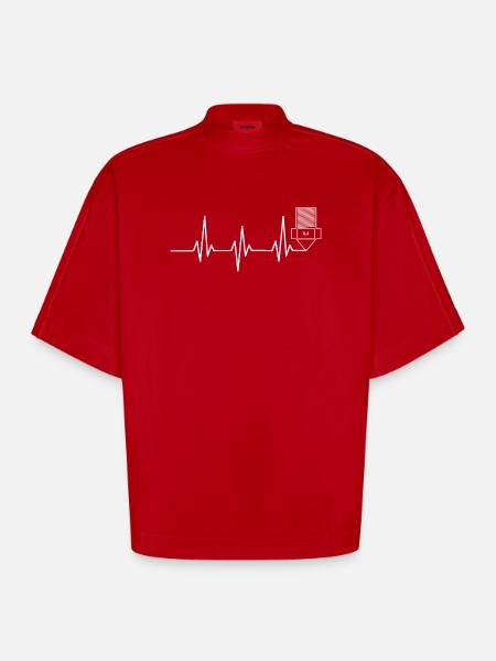 Heartbeat Impression 3D drôle TShirt Design - T-shirt bio épais oversize Boxy fabriqué en UE - rouge