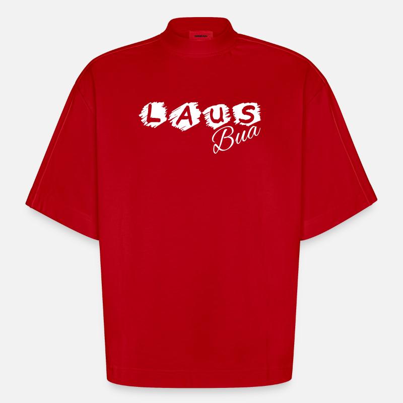 Lausbua - Lausbub - vilain garçon, dialecte - T-shirt bio épais oversize Boxy fabriqué en UE - rouge