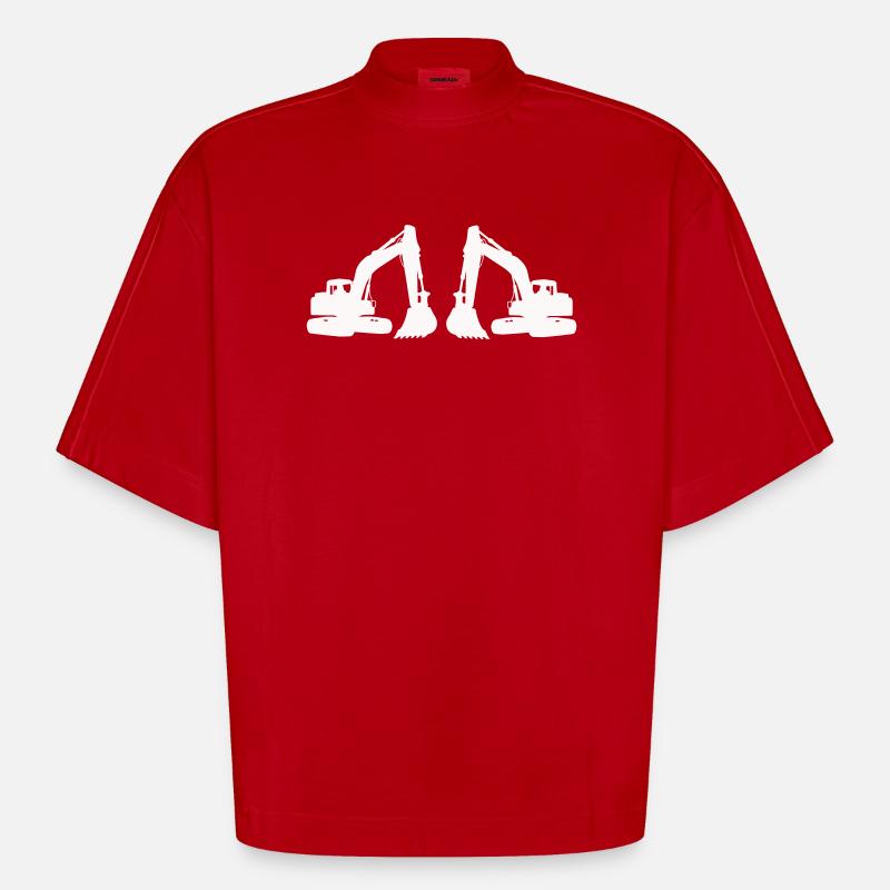 Silhouette de double excavatrice - T-shirt bio épais oversize Boxy fabriqué en UE - rouge