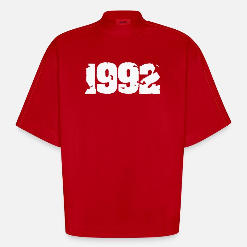 1992 Broken retro design - Heavyweight Oversized Organic Boxy T-Shirt Made in EU - red