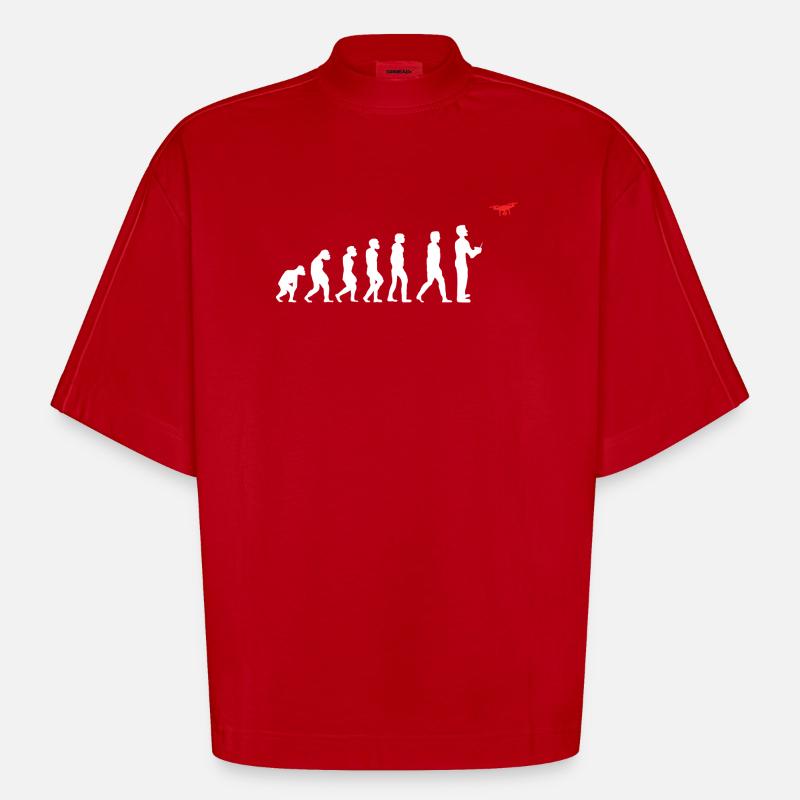 Evolution de l’homme pilote de drone - T-shirt bio épais oversize Boxy fabriqué en UE - rouge
