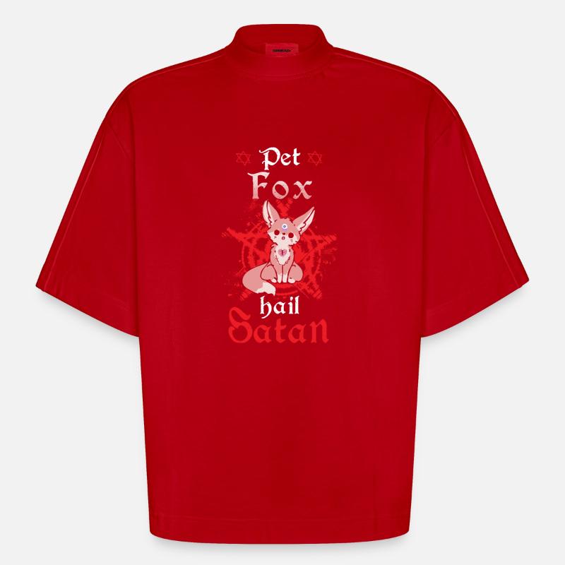 Pet Fox Hail Satan - Heavyweight Oversized Organic Boxy T-Shirt Made in EU - red