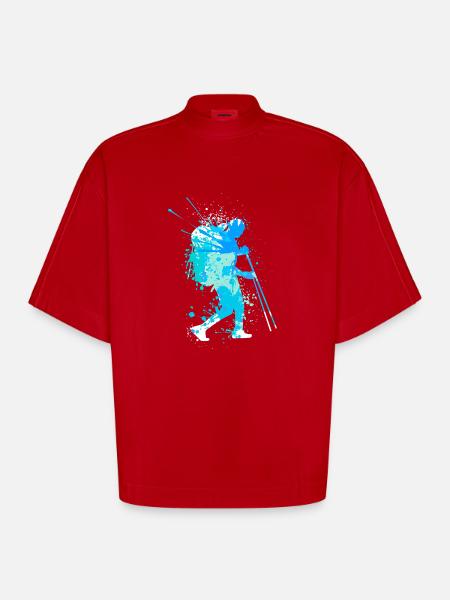 Splash Wanderer Winter Hiking - Heavyweight Oversized Organic Boxy T-Shirt Made in EU - red