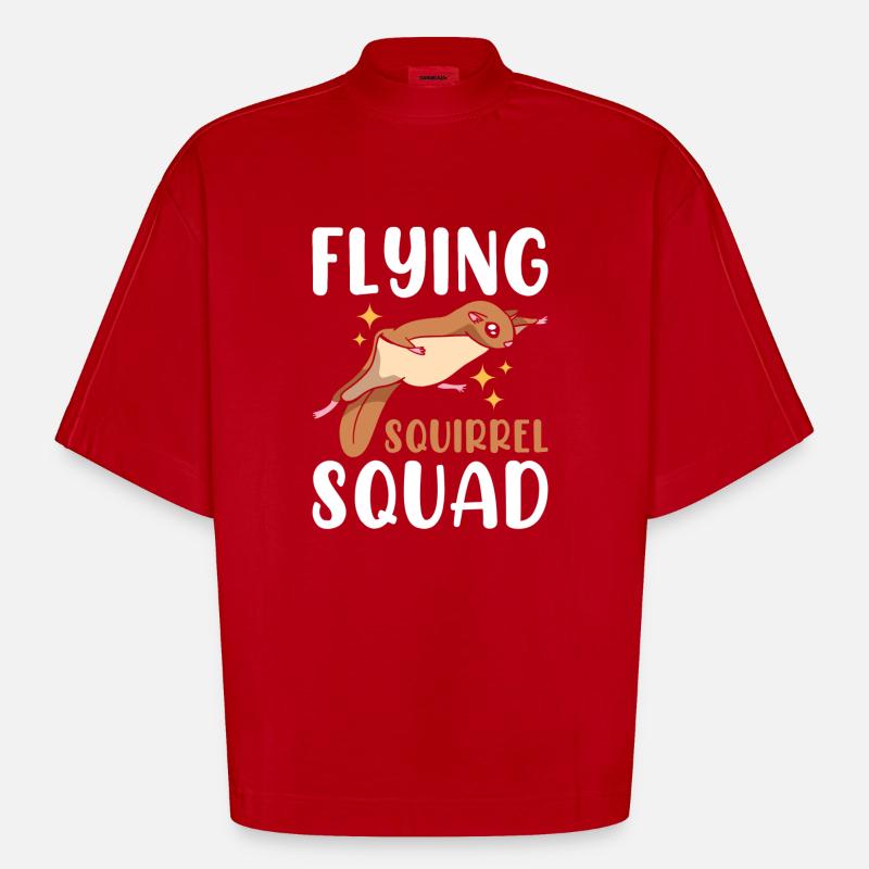 Flying Squirrel Squad - Heavyweight Oversized Organic Boxy T-Shirt Made in EU - red
