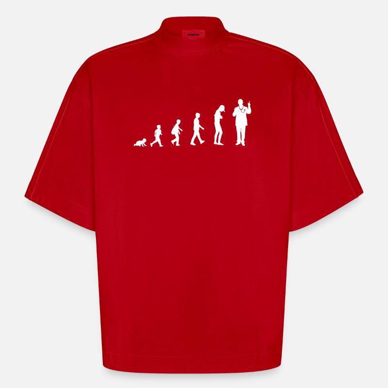 Évolution du bébé au médecin - T-shirt bio épais oversize Boxy fabriqué en UE - rouge