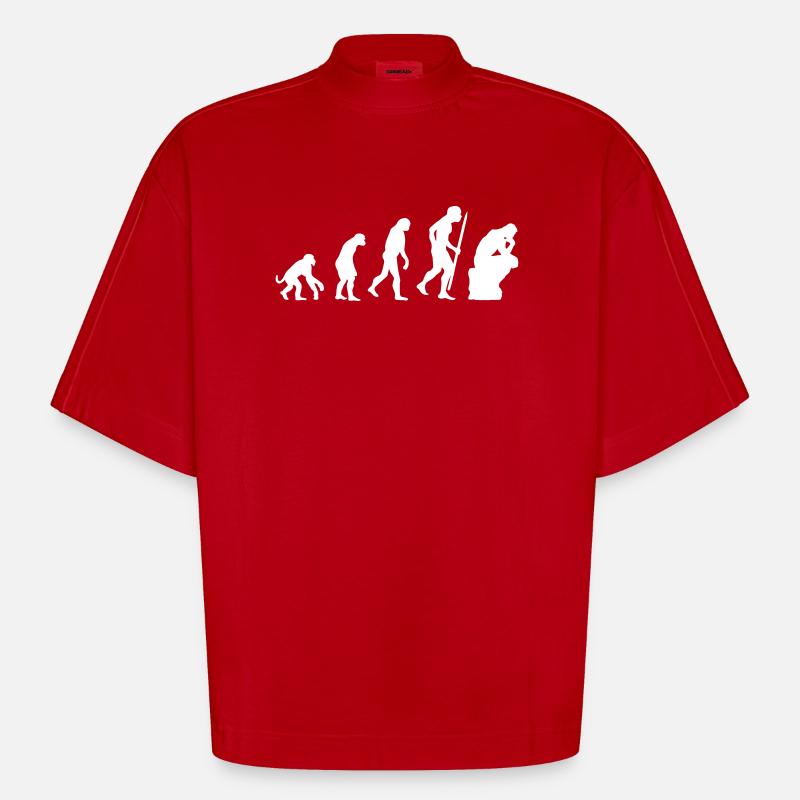 Évolution du penseur philosophie philosophe drôle - T-shirt bio épais oversize Boxy fabriqué en UE - rouge
