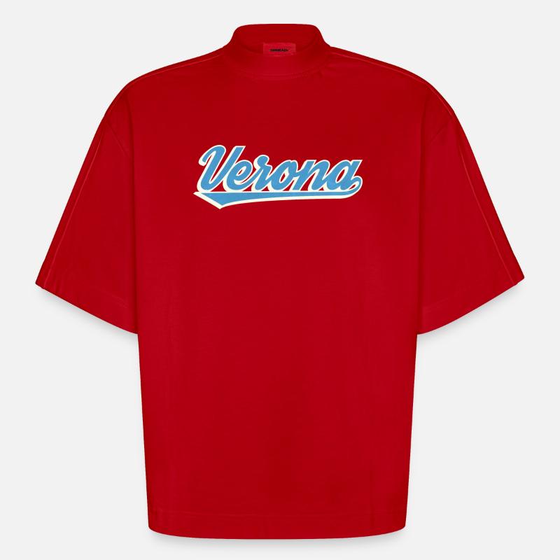 Logo Vérone Blue Script - T-shirt bio épais oversize Boxy fabriqué en UE - rouge