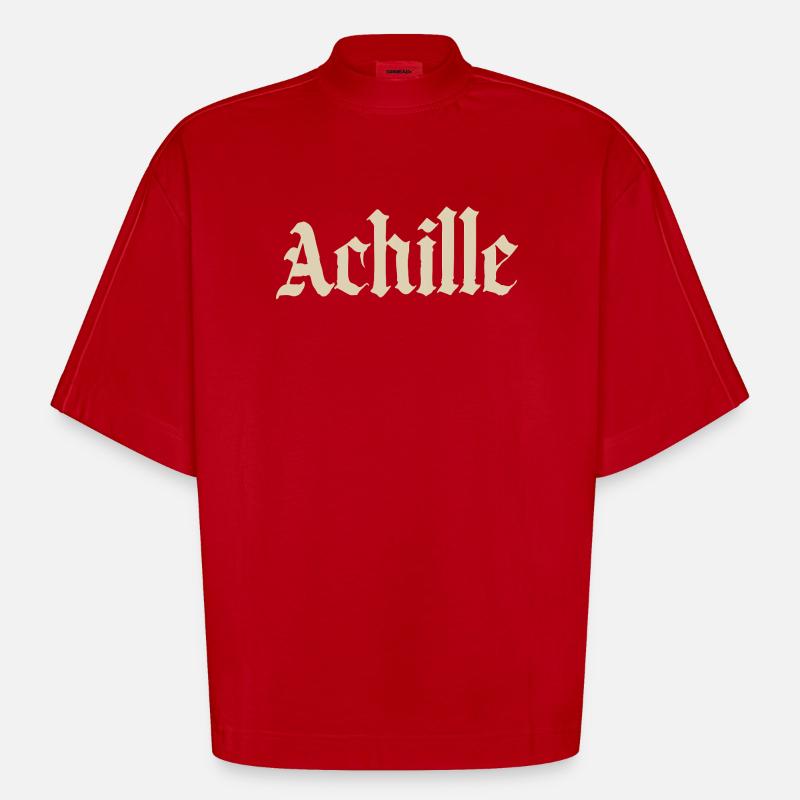 Achille Gothic script - Heavyweight Oversized Organic Boxy T-Shirt Made in EU - red