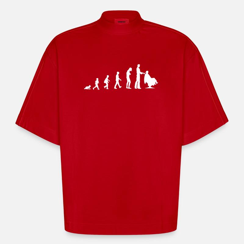 Évolution du bébé au coiffeur - T-shirt bio épais oversize Boxy fabriqué en UE - rouge