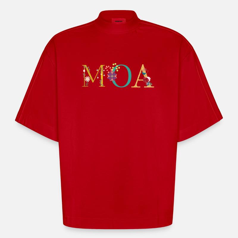 Nom du MOA décoré de fleurs - T-shirt bio épais oversize Boxy fabriqué en UE - rouge