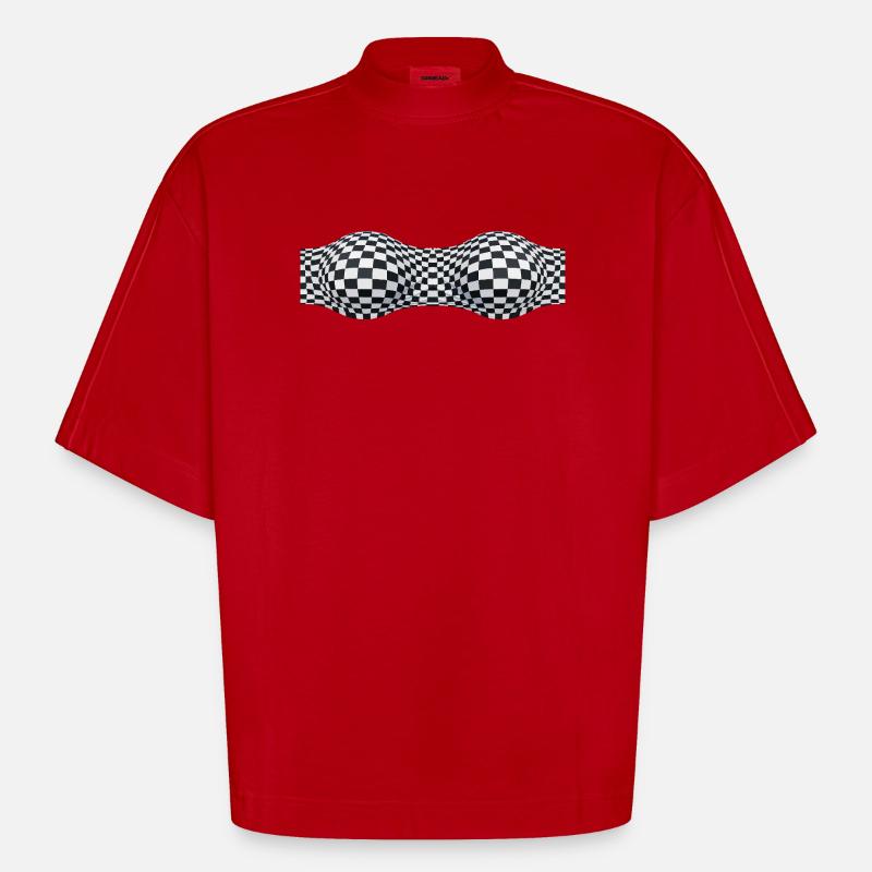Folded Checkered Patterns - Heavyweight Oversized Organic Boxy T-Shirt Made in EU - red