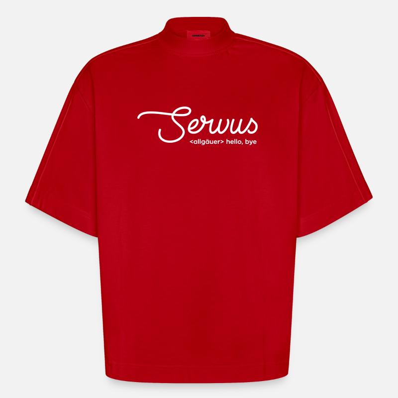 servus hello bye - weiß - Heavyweight Oversized Organic Boxy T-Shirt Made in EU - Rot