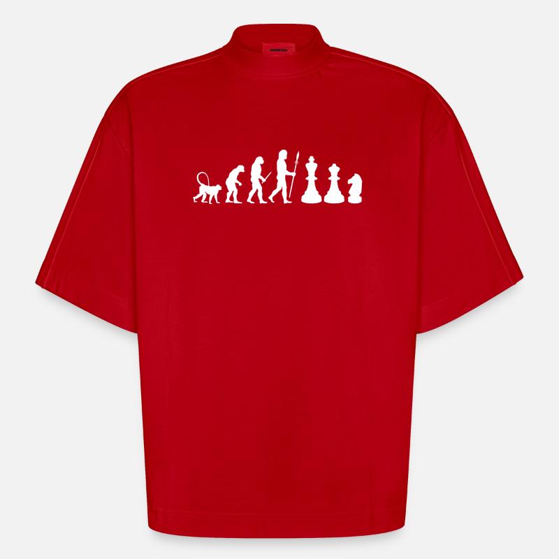 Évolution des échecs - T-shirt bio épais oversize Boxy fabriqué en UE - rouge