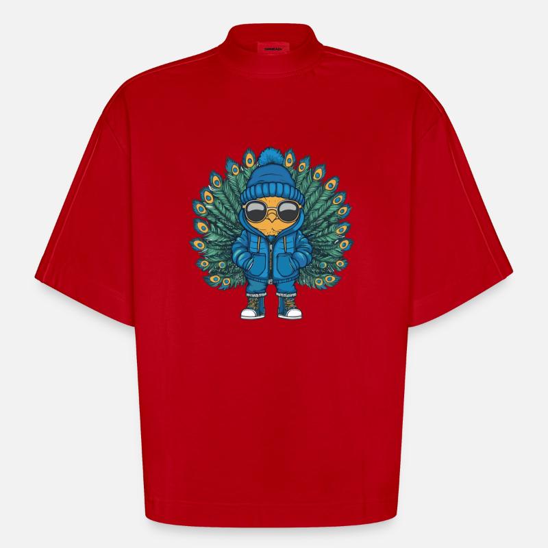 Pfau Vogel Winter Comic - Heavyweight Oversized Organic Boxy T-Shirt Made in EU - Rot