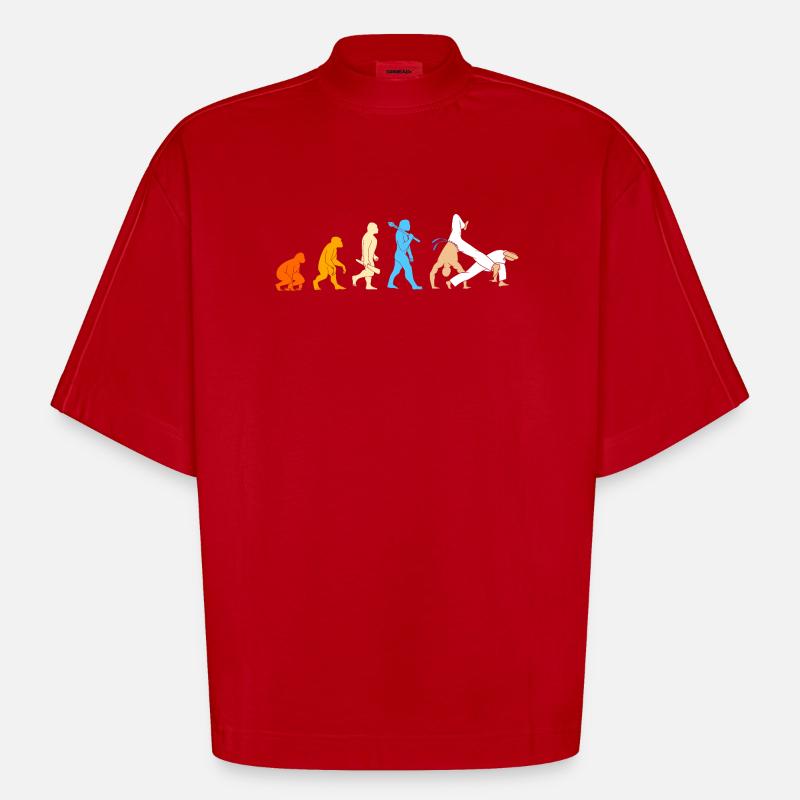 Évolution de la capoeira - T-shirt bio épais oversize Boxy fabriqué en UE - rouge