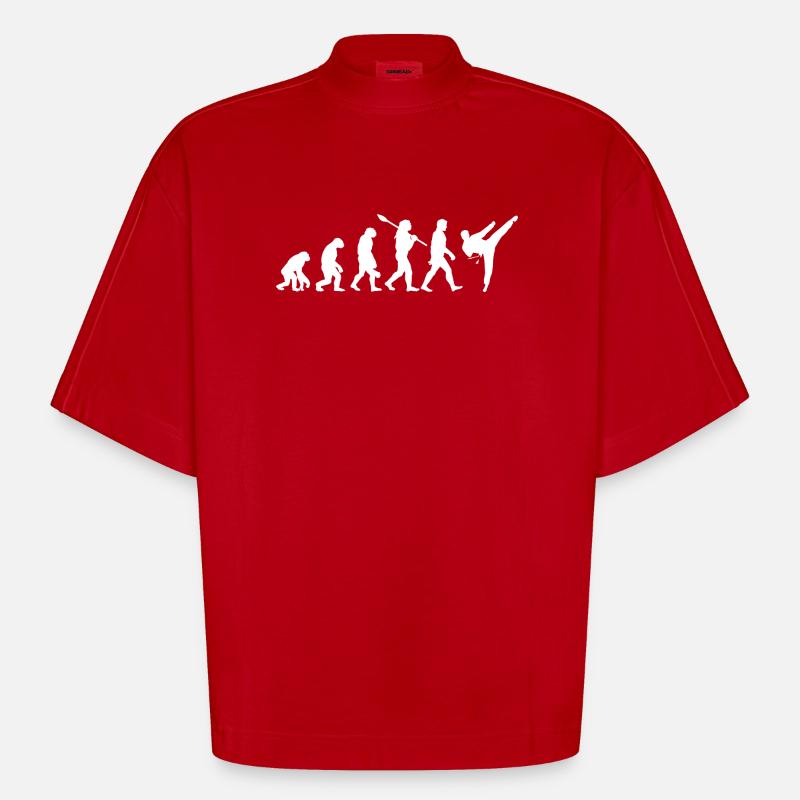 Evolution Fighting Judo Karate MMA Taekwondo - Heavyweight Oversized Organic Boxy T-Shirt Made in EU - Rot