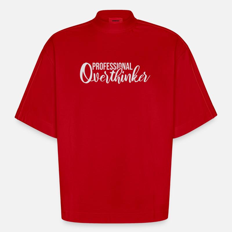 Professional Overthinker Funny Brooding Anxiety Logo - Heavyweight Oversized Organic Boxy T-Shirt Made in EU - red