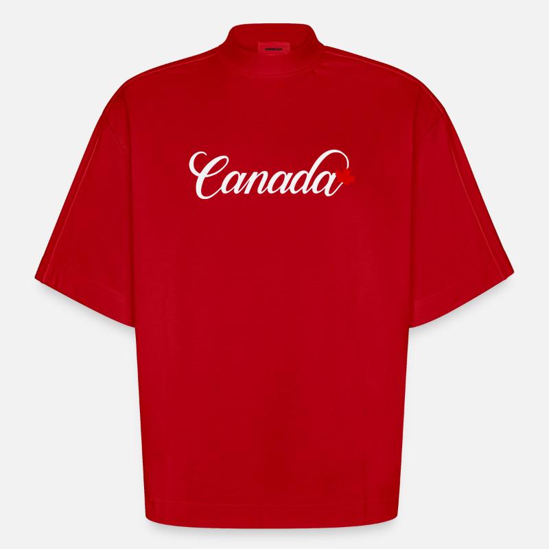 Canada Script mit Ahornblatt - Heavyweight Oversized Organic Boxy T-Shirt Made in EU - Rot