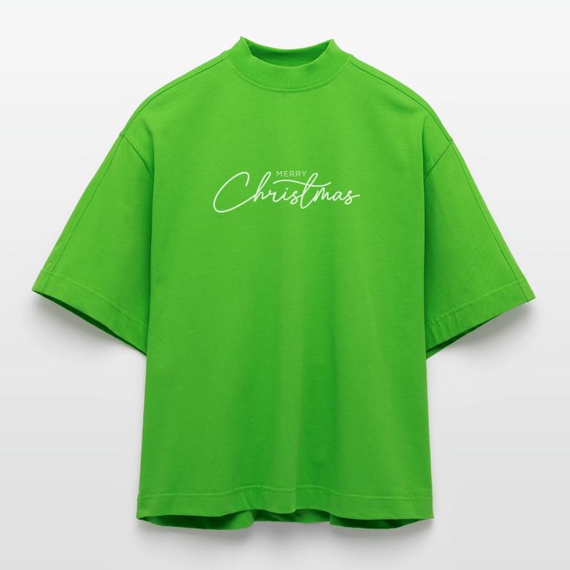 Elegant White Christmas Script Heavyweight Oversized Organic Boxy T-Shirt Made in EU