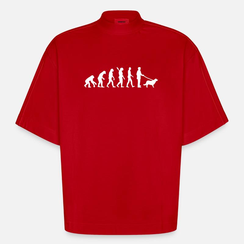 Evolution to Dog Walker - Heavyweight Oversized Organic Boxy T-Shirt Made in EU - red
