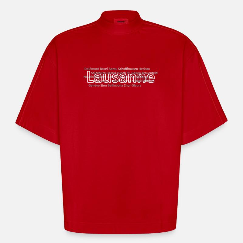 Schweizer Städte Lausanne - Heavyweight Oversized Organic Boxy T-Shirt Made in EU - Rot