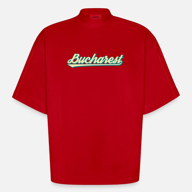 Bucarest Retro Script - T-shirt bio épais oversize Boxy fabriqué en UE - rouge