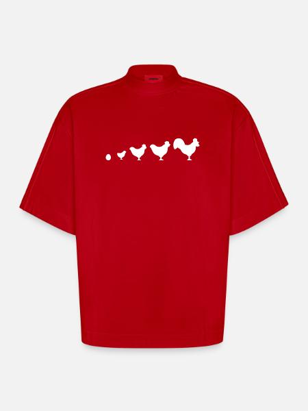 Evolution Farmer Chicken Rooster Funny - Heavyweight Oversized Organic Boxy T-Shirt Made in EU - red