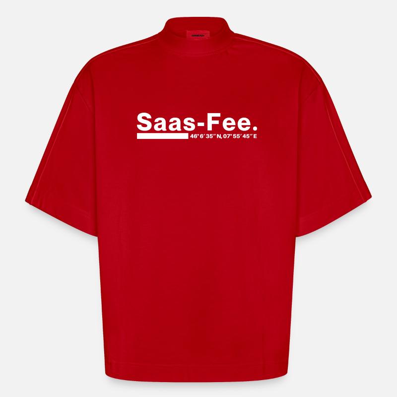 Coordonnées Saas-Fee Valais, Suisse - T-shirt bio épais oversize Boxy fabriqué en UE - rouge