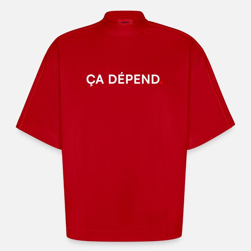 ÇA DÉPEND. Humour Minimal Expression - T-shirt bio épais oversize Boxy fabriqué en UE - rouge