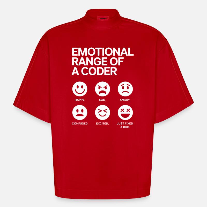 Emotional Range of a Coder - Heavyweight Oversized Organic Boxy T-Shirt Made in EU - red