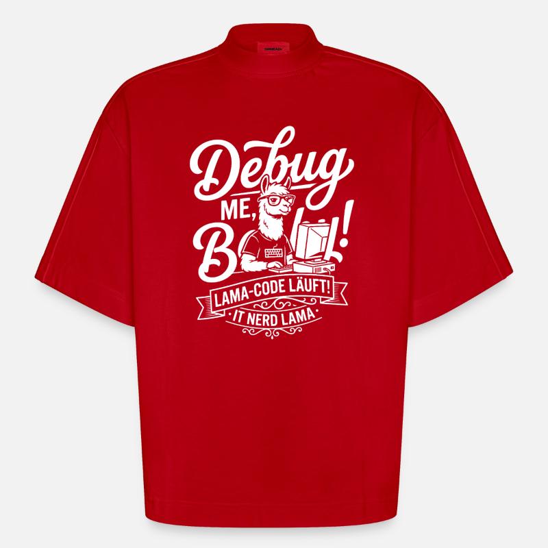 Conception de débogage de code Lama - T-shirt bio épais oversize Boxy fabriqué en UE - rouge