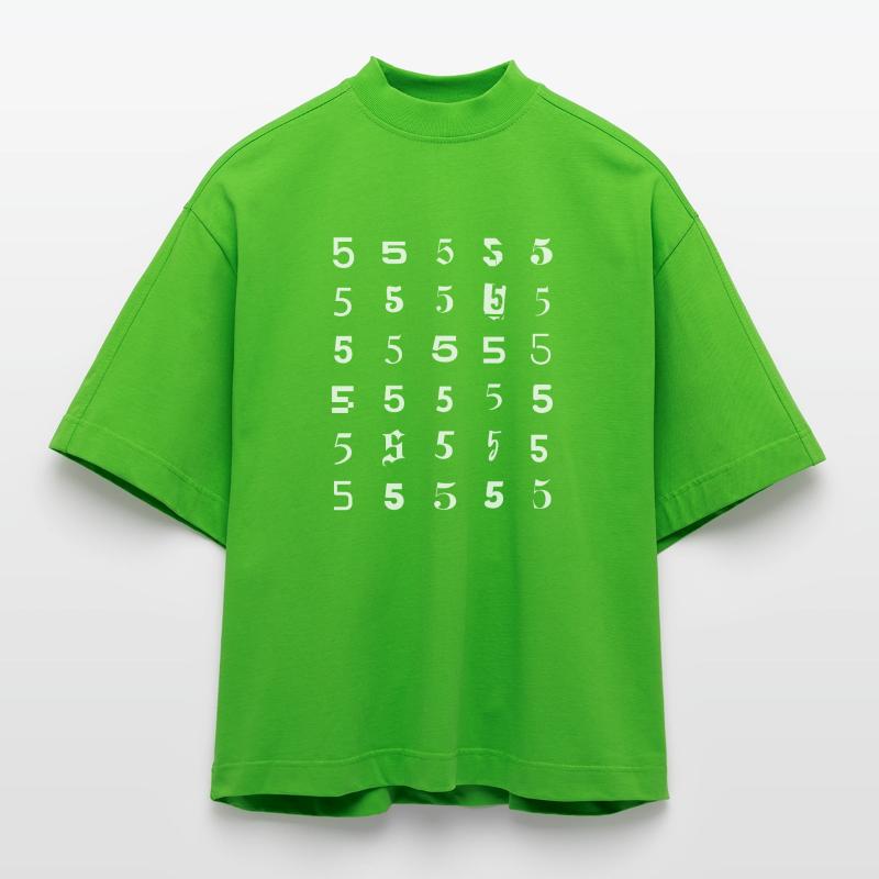 Number Five Grid Pattern Heavyweight Oversized Organic Boxy T-Shirt Made in EU