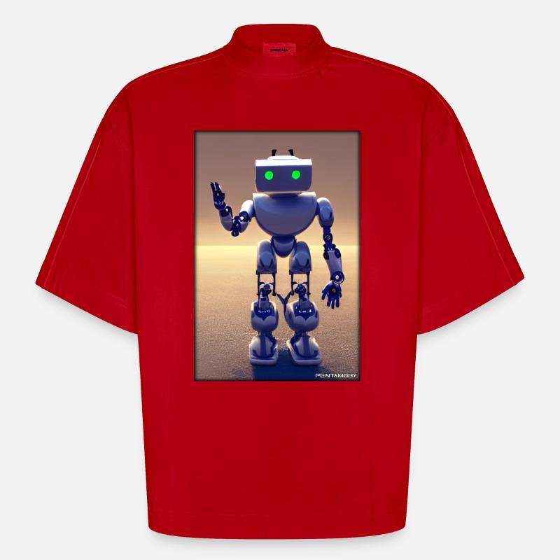 Robot Future Technology Science Android - T-shirt bio épais oversize Boxy fabriqué en UE - rouge