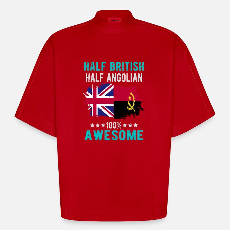 Half British Half Angolier - Heavyweight Oversized Organic Boxy T-Shirt Made in EU - red